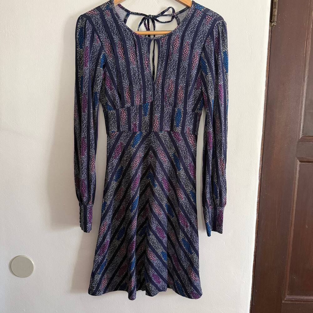 Vintage FREE PEOPLE Jersey Keyhole Floral Striped Fit & Flare Open Back Dress 2